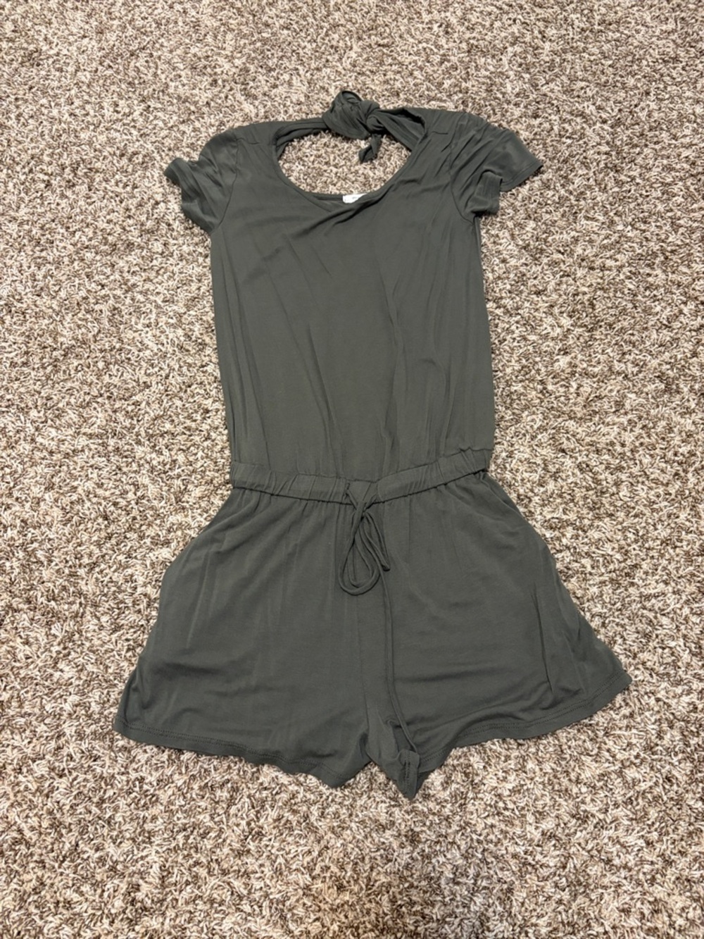 12 Pm By Mon Ami Olive Green Short Sleeve Tie-Waist Romper